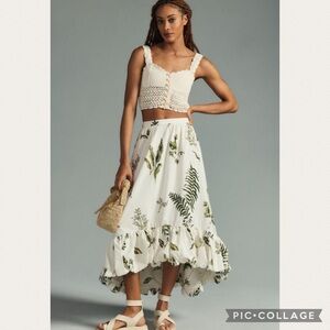 Anthropologie High-Low Bubble Skirt in Green Pattern
